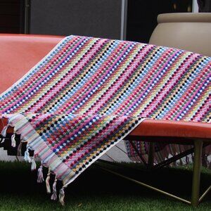 Set of 2 Large Rainbow Double Sided Pom Pom Turkish Beach Bath Towels